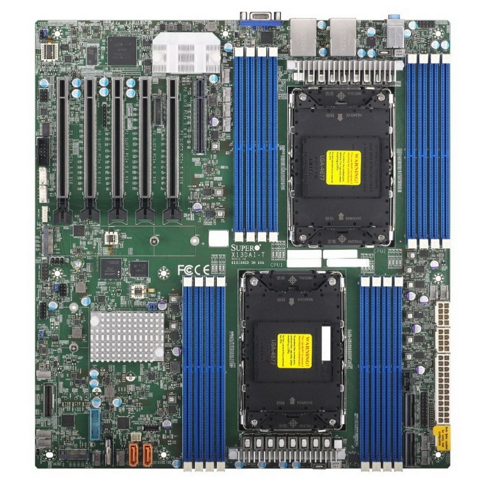 Серверная материнская плата Supermicro MBD-X13DAI-T-B, 2xLGA4677, Intel C741, 16xDDR5, 10xSATA, 2xM.2, 5xPCIe 5.0 x16, 1xPCIe 5.0 x8, 1xVGA, 2x 10Gb LAN, 6xUSB 3.0, 2xUSB 2.0, 1xUSB 3.2 Gen 1, E-ATX