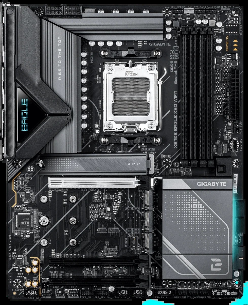 Материнская плата Gigabyte X870 EAGLE WIFI7, AM5, AMD X870, 4xDDR5, 4xSATA, 3xM.2, 1xPCI-E 5.0 x16, 2xPCI-E 3.0 x1, 1xHDMI, 1xUSB-C (DP), 1x 2.5Gb LAN, 4xUSB-A 2.0, 3xUSB-A 3.2 Gen 1, 1xUSB-A 3.2 Gen 2, 2xUSB-C 3.2 Gen 2 (USB4), 3x3.5 мм, 7.1, ATX