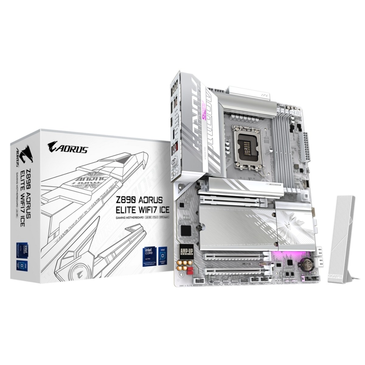 Материнская плата GIGABYTE Z890 AORUS ELITE WIFI7 ICE, LGA1851, Intel Z890, 4xDDR5, 4xSATA, 4xM.2, 1xPCIe 5.0 x16, DisplayPort, USB Type-C, 1x2.5Gb LAN, Thunderbolt, 2x3.5 мм, 7.1, ATX