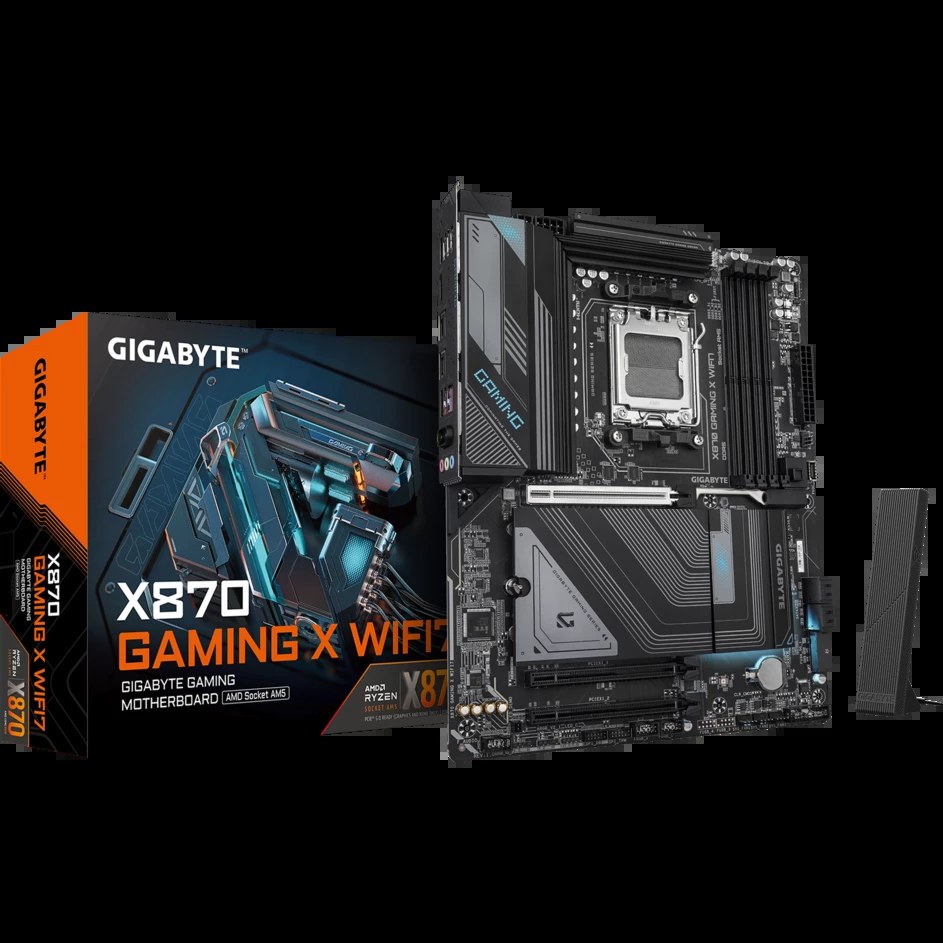 Материнская плата Gigabyte X870 GAMING X WIFI7, AM5, AMD X870, 4xDDR5, 4xSATA, 3xM.2, 1xPCI-E 5.0 x16, 2xPCI-E 3.0 x1, 1xHDMI, 1xUSB-C (DP), 1x 2.5Gb LAN, 4xUSB-A 2.0, 3xUSB-A 3.2 Gen 1, 1xUSB-A 3.2 Gen 2, 2xUSB-C 3.2 Gen 2 (USB4), 3x3.5 мм, 7.1, ATX