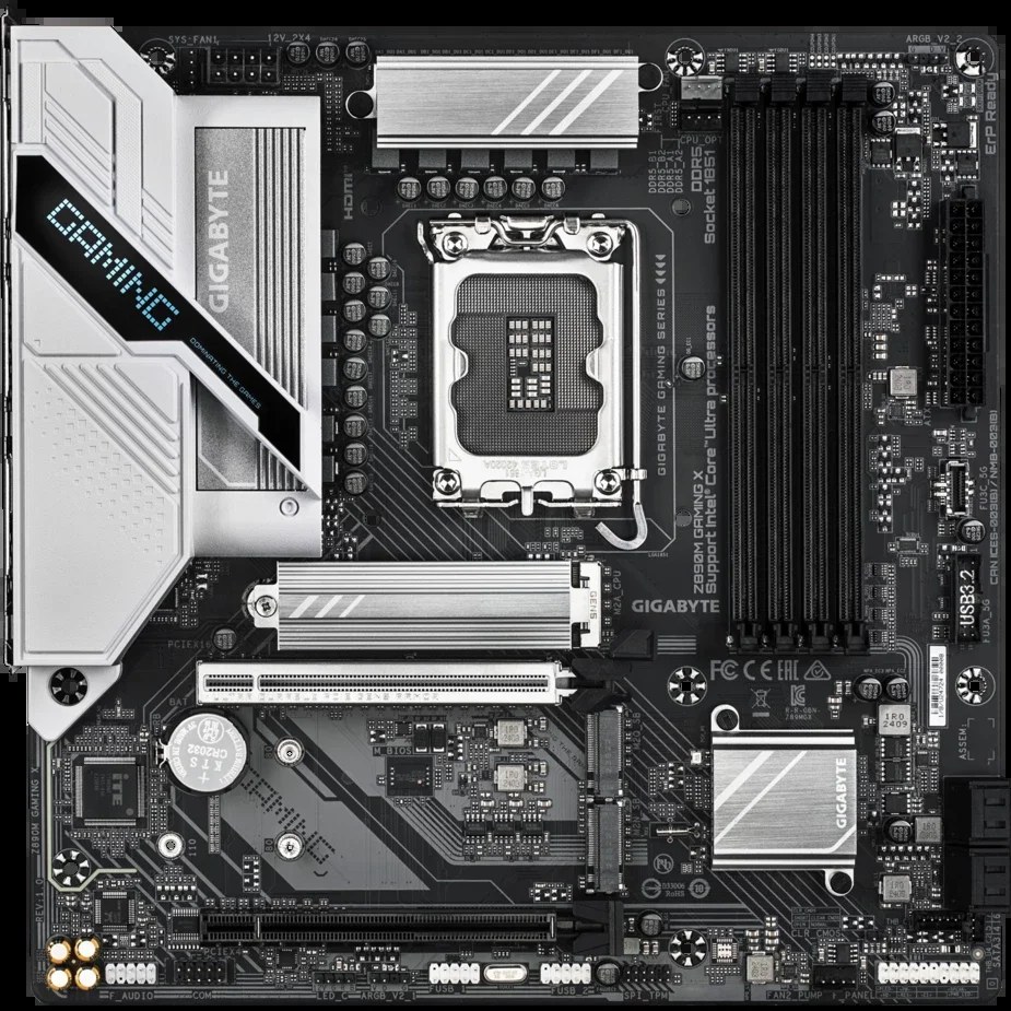 Материнская плата GIGABYTE Z890M GAMING X, LGA1851, Intel Z890, 4xDDR5, 4xSATA, 3xM.2, 2xPCIe x16, DisplayPort, HDMI, 1x2.5Gb LAN, 3x3.5 мм, 7.1, microATX