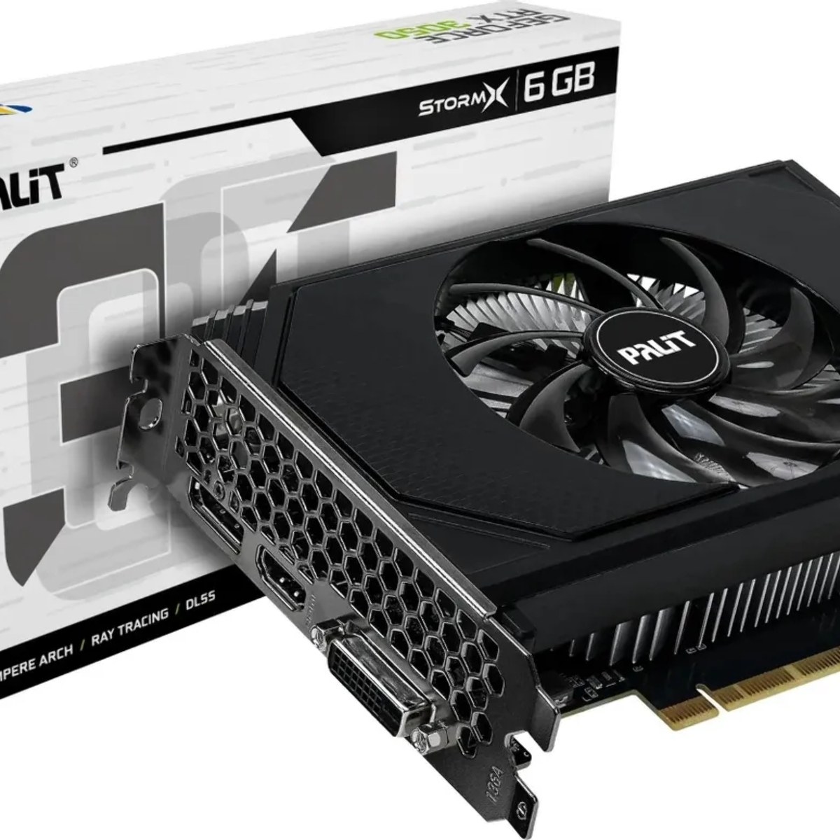 Видеокарта Palit GeForce RTX 3050 StormX V1, 6 GB GDDR6, 96bit, DisplayPort, HDMI, DVI-D, GPU 1470 MHz