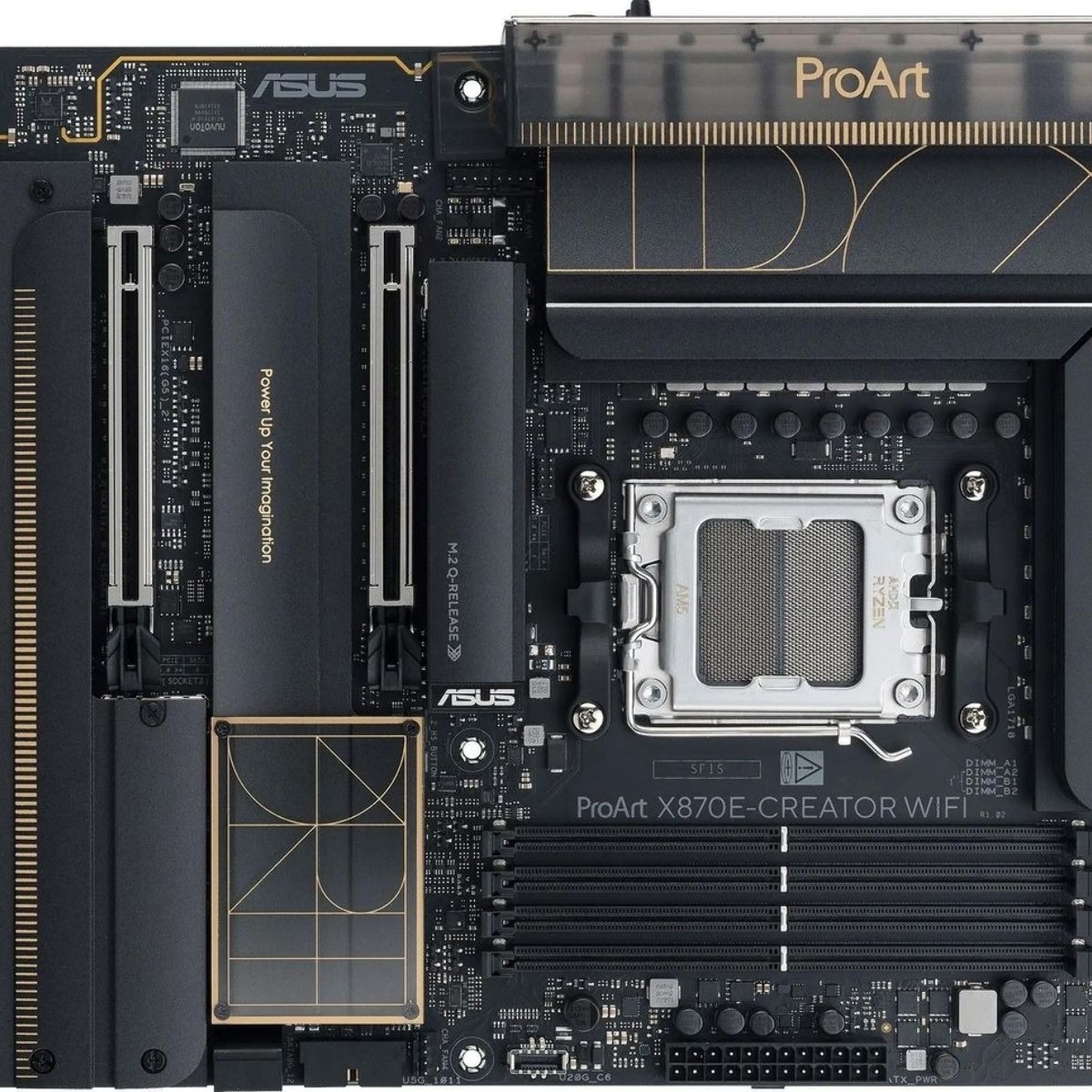 Материнская плата ASUS PROART X870E-CREATOR WIFI, AM5, AMD X870E, 4xDDR5, 4xSATA, 4xM.2, 2xPCIe 5.0 x16, 1xPCIe 4.0 x4, 2xUSB-C 40Gbps, 1xUSB-C 20Gbps, 7xUSB-A 10Gbps, 1xUSB-A 2.0, 1xDP (v1.4), 1xHDMI (v2.1), 1x10Gb LAN, 1x2.5Gb LAN, Wi-Fi 7, Bluetooth 5.4, 3x3.5 мм, 7.1, ATX