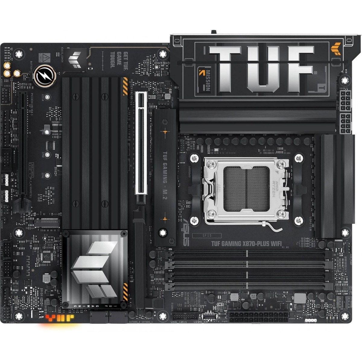 Материнская плата ASUS TUF GAMING X870-PLUS WIFI, AM5, AMD X870, 4xDDR5, 4xSATA, 4xM.2, 1xPCIe 5.0 x16, 1xPCIe 4.0 x4, DisplayPort, HDMI, 1x2.5Gb LAN, USB Type-C, 5x3.5 мм, 7.1, ATX