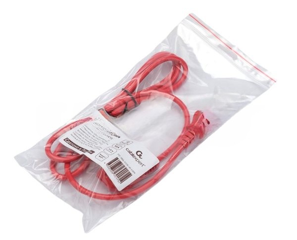 Кабель питания Cablexpert PC-186-VDE-R-1.8M, Schuko-C13, 3x0.75мм2, 10A, с заземлением, медь, 1.8м, красный, пакет