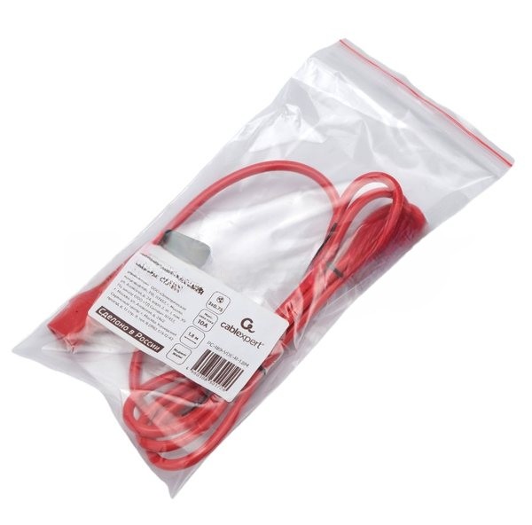 Кабель питания Cablexpert PC-189-VDE-R-1.8M, C13-С14, 3x0.75мм2, 10A, с заземлением, медь, 1.8м, красный, пакет