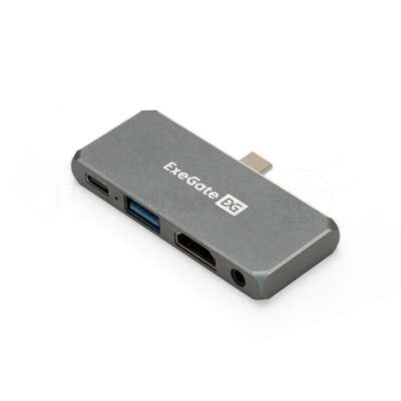 USB-концентратор 5-в-1 ExeGate DUB-31C/PD/HA (кабель-адаптер USB Type-C --> 1xUSB3.0 + Type-C DATA (480Mb/s) + PD 100W + HDMI 4K@30Hz + Audio, Plug&Play, подходит для iPad Pro и мобильных телефонов, серый)
