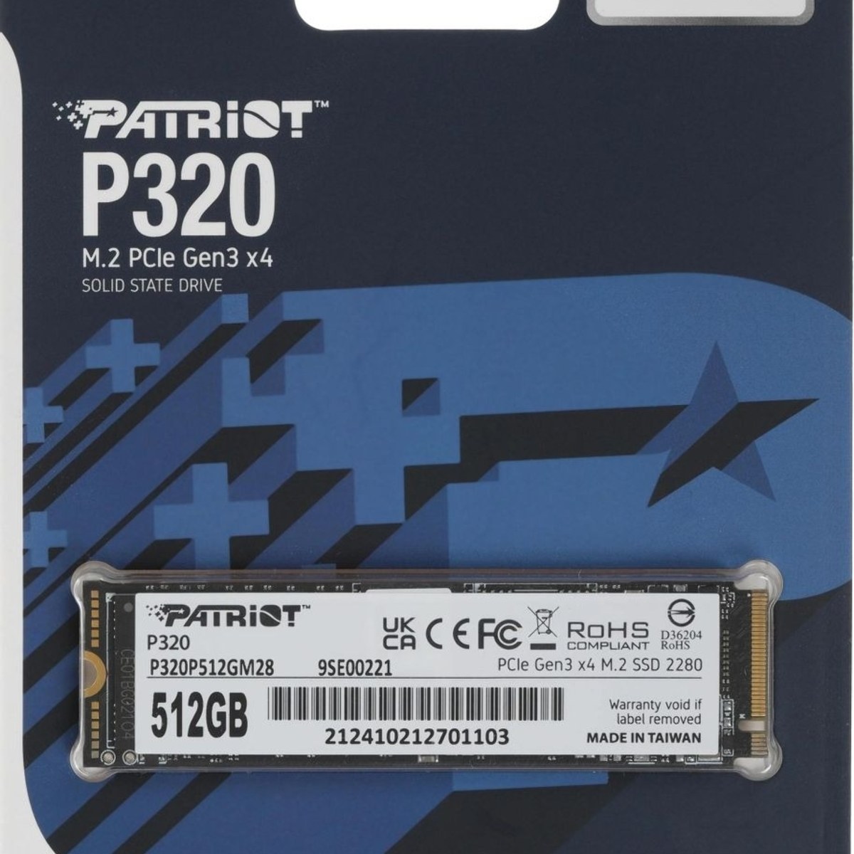 Накопитель SSD Patriot P320, 512Gb, PCIe 3.0 x4, M.2 2280, NVMe, R/W 3000/2200