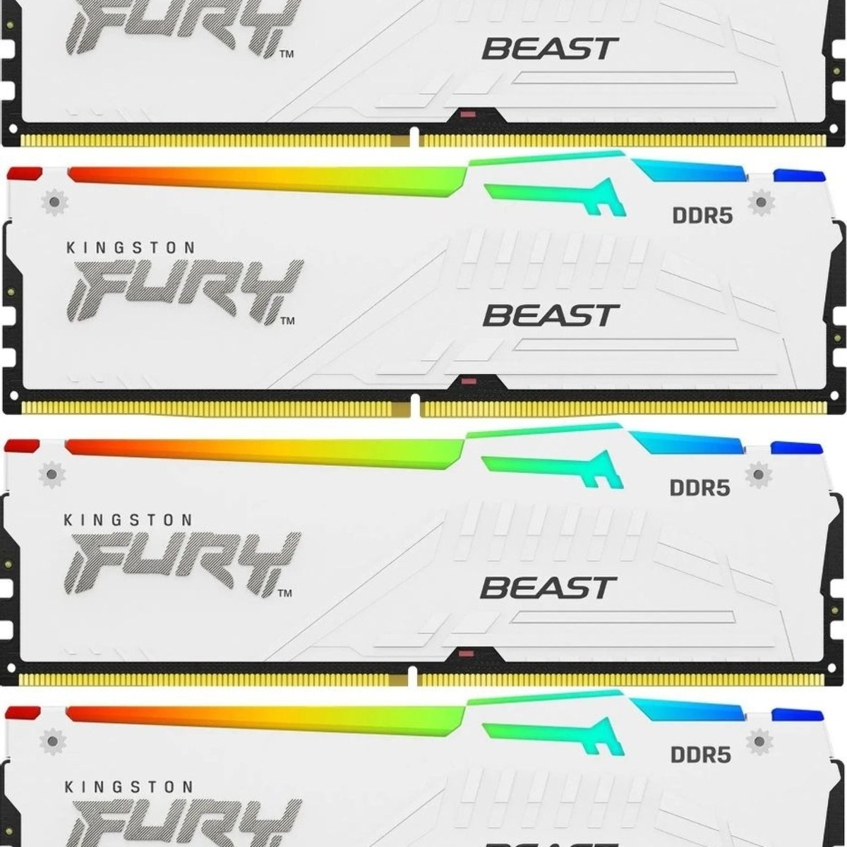 Оперативная память Kingston Fury Beast, DDR5, 128Gb (4x32 Gb), 5200 MHz, CL40, радиатор, RGb, белый