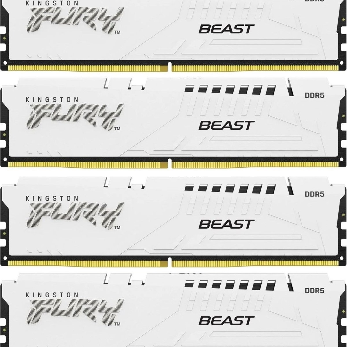 Оперативная память Kingston Fury Beast, DDR5, 64Gb (4x16 Gb), 6000 MHz, CL40, DIMM, радиатор, белый