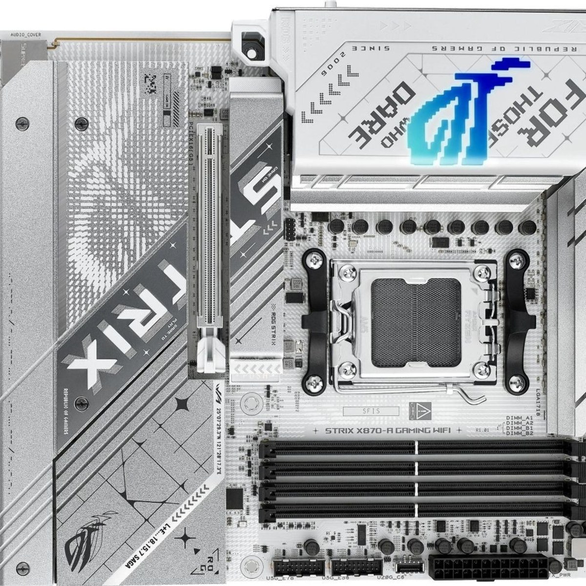 Материнская плата ASUS ROG STRIX X870-A GAMING WIFI, AM5, AMD X870, 4xDDR5, 2xSATA, 4xM.2, 1xPCI-E 4.0 x4, 1xPCI-E 5.0 x16, 1xHDMI, 1xDP, 1x 2.5Gb LAN, 4xUSB-A 3.2 Gen 1, 5xUSB-A 3.2 Gen 2, 1xUSB-C 3.2 Gen 2, 2xUSB4, 2x3.5 мм, 7.1, ATX