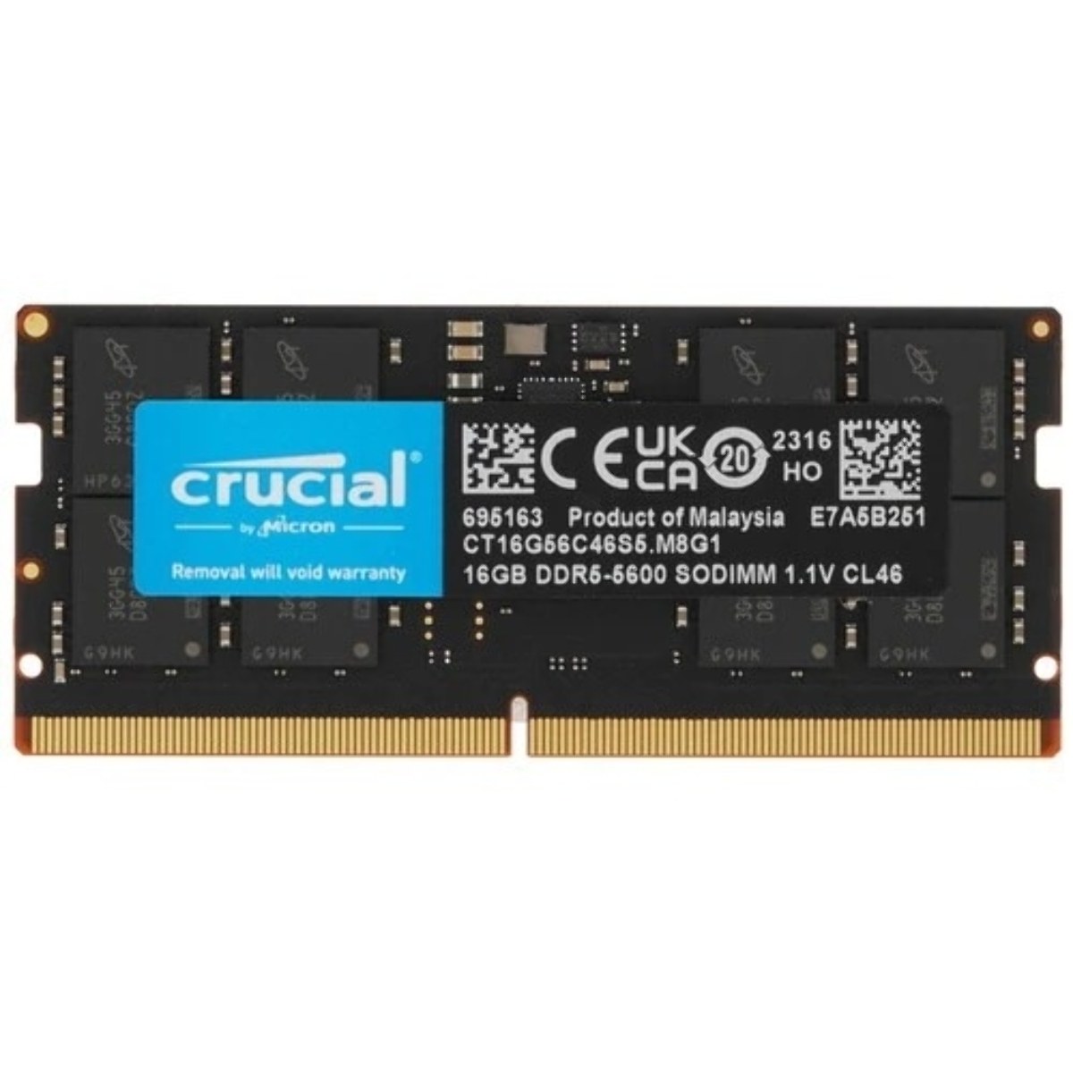 Оперативная память Crucial DDR5, 16GB (1x16 GB), 5600 MHz, CL46, SO-DIMM