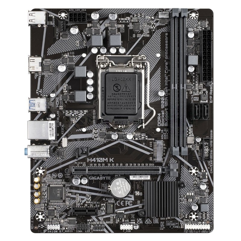 Материнская плата GIGABYTE H410M K rev. 2.0, LGA1200, Intel Q470, 2xDDR4, 2xSATA, 1xM.2, 1xPCIe 3.0 x16, HDMI, 1x1Gb LAN, 3x3.5 мм, 7.1, microATX