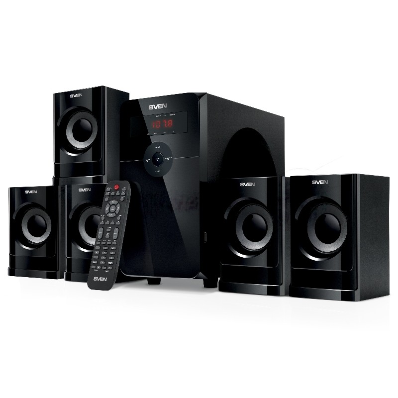 Компьютерная акустика SVEN АС HT-201, черный (80 Вт, Bluetooth, пульт, дисплей, FM, USB, SD)