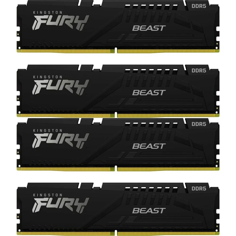 Оперативная память Kingston Fury Beast, DDR5, 128Gb (4x32 Gb), 5600 MHz, CL40, радиатор, черный