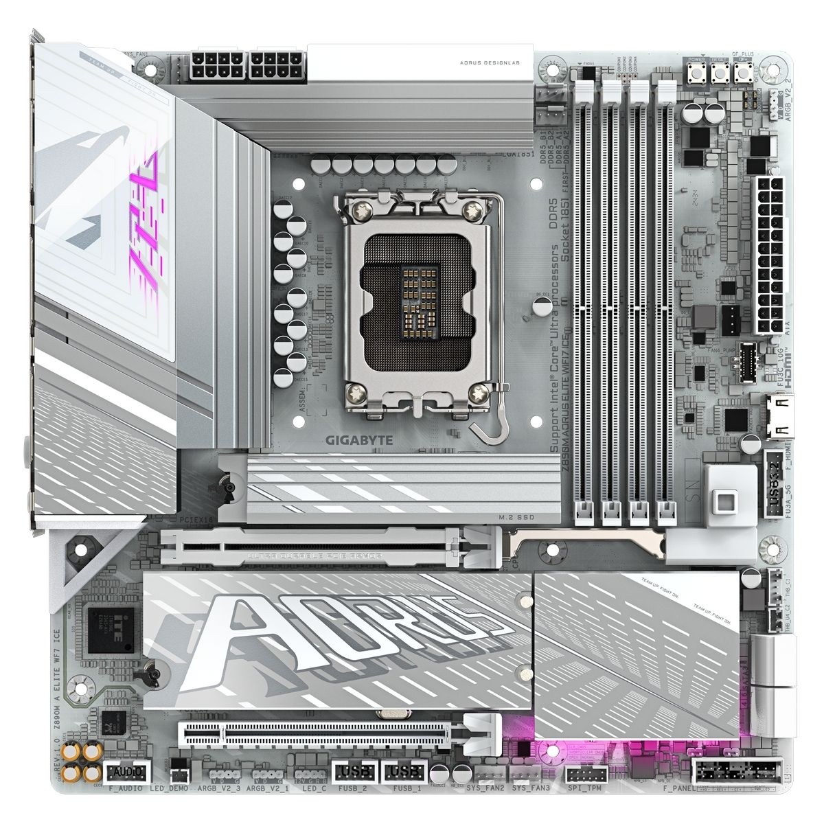 Материнская плата GIGABYTE Z890M AORUS ELITE WIFI7 ICE, LGA1851, Intel Z890, 4xDDR5, 4xSATA, 3xM.2, 1xPCIe 5.0 x16, DisplayPort, USB Type-C, 1x2.5Gb LAN, 2x3.5 мм, 7.1, microATX