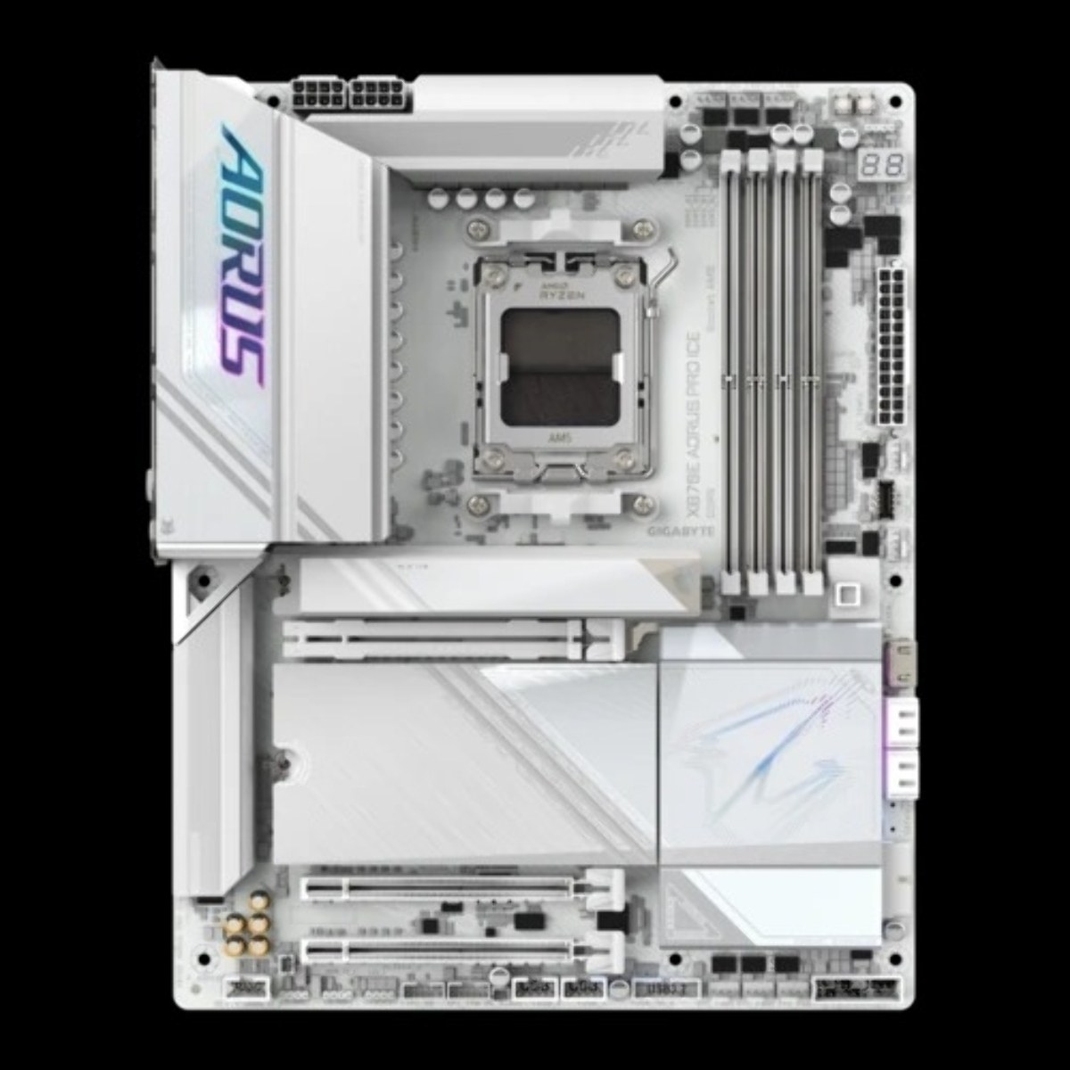 Материнская плата Gigabyte X870E AORUS PRO ICE, AM5, AMD X870E, 4xDDR5, 4xSATA, 4xM.2, 1xPCI-E 5.0 x16, 1xPCI-E 4.0 x4, 1xPCI-E 3.0 x4, 1xHDMI, 2xUSB-C, 1x 2.5Gb LAN, 2xUSB-A 3.2 Gen 2, 3xUSB-A 3.2 Gen 1, 2xUSB-A 2.0, 2x3.5 мм, TOSLINK, 7.1, 2xUSB4, 4xUSB-A 3.2 Gen 1, ATX