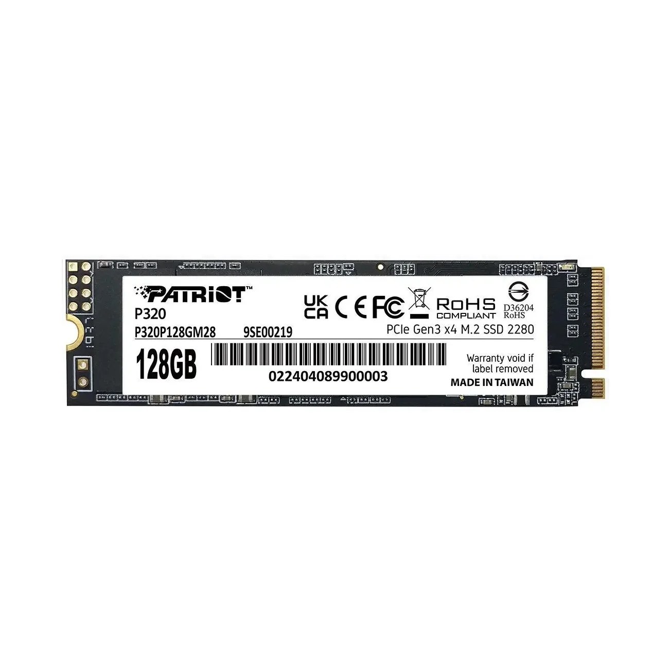 Накопитель SSD Patriot P320, 128Gb, PCIe 3.0 x4, M.2 2280, NVMe, R/W 1600/1000