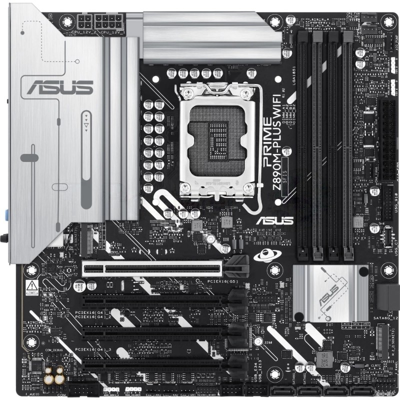 Материнская плата ASUS PRIME Z890M-PLUS WIFI, LGA1851, Intel Z890, 4xDDR5, 6xSATA, 3xM.2, 1xPCIe 5.0 x16, DisplayPort, HDMI, USB Type-C, 1x2.5Gb LAN, 3x3.5 мм, 7.1, microATX