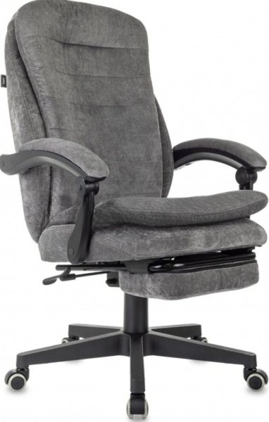 Кресло руководителя Бюрократ T-9950MSG-F Fabric серый Light-19, крестов. пластик, подст. для ног