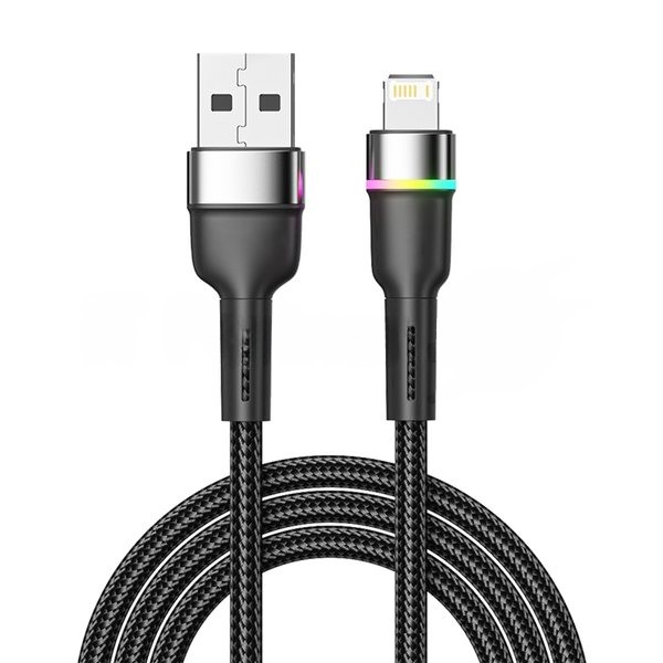 Кабель Rexant USB-A - Lightning для Apple, 2,4А, 1м, в черной нейлоновой оплетке, с LED подсветкой