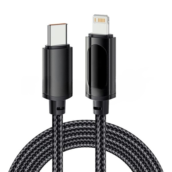 Кабель Rexant Type-C – Lightning для Apple, 3А, 1м, в черной нейлоновой оплетке, с LED-дисплеем