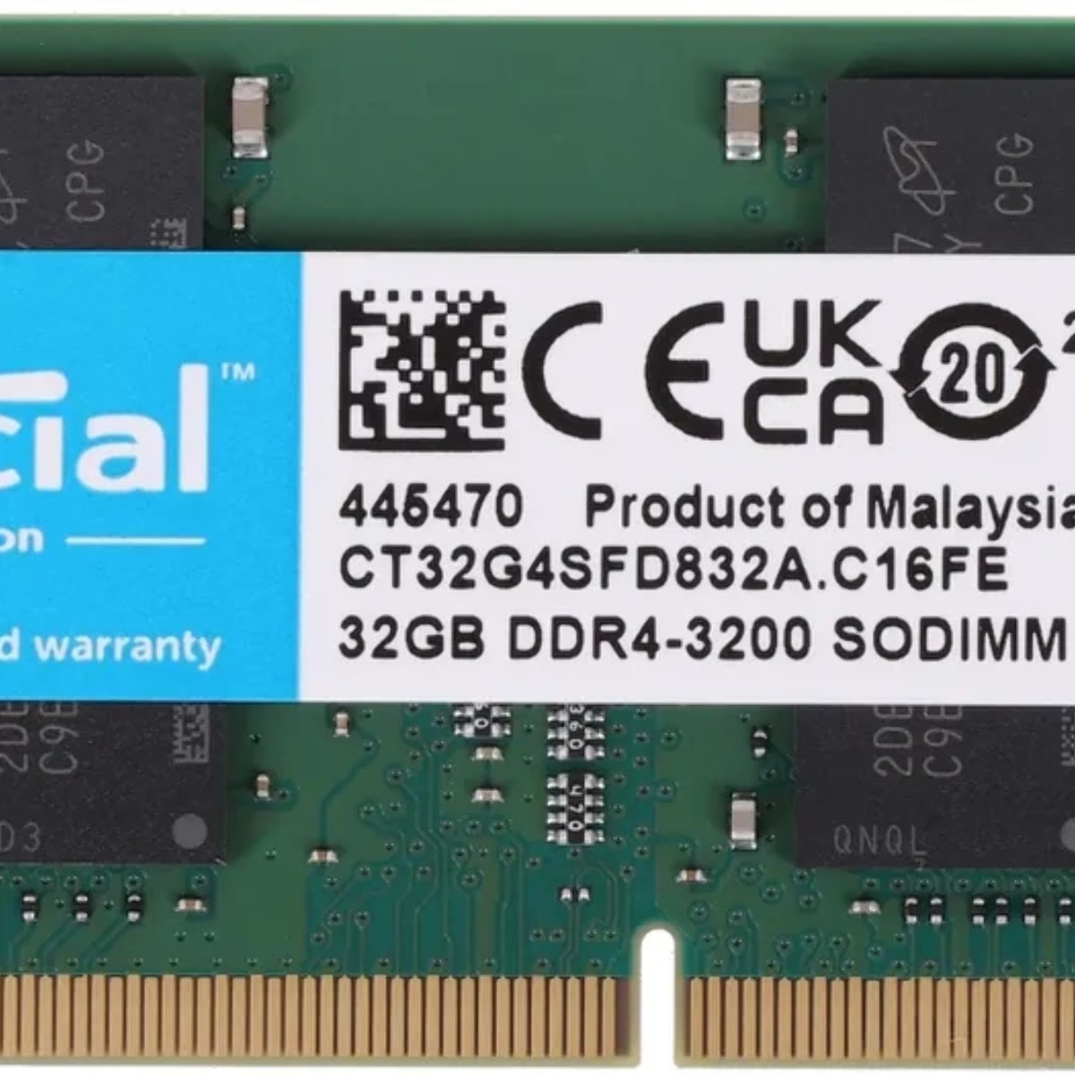 Оперативная память Crucial, DDR4, 32Gb (1x32 Gb), 3200 MHz, CL22, SO-DIMM, OEM
