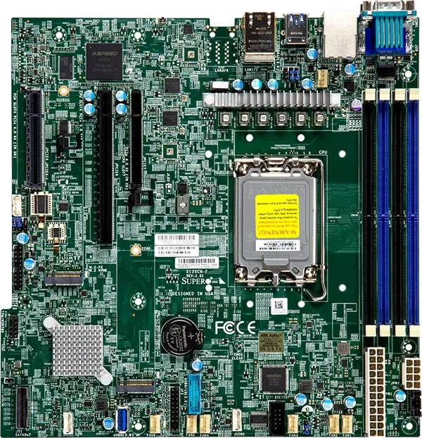 Материнская плата Supermicro X13SCH-F, LGA1700, Intel C266, 4xDDR5, 8xSATA, 2xM.2, 1xPCIe 5.0 x16, 2xPCIe 4.0 x4, 1xVGA, 2x1Gb LAN, 4xUSB, 0x3.5 мм, microATX