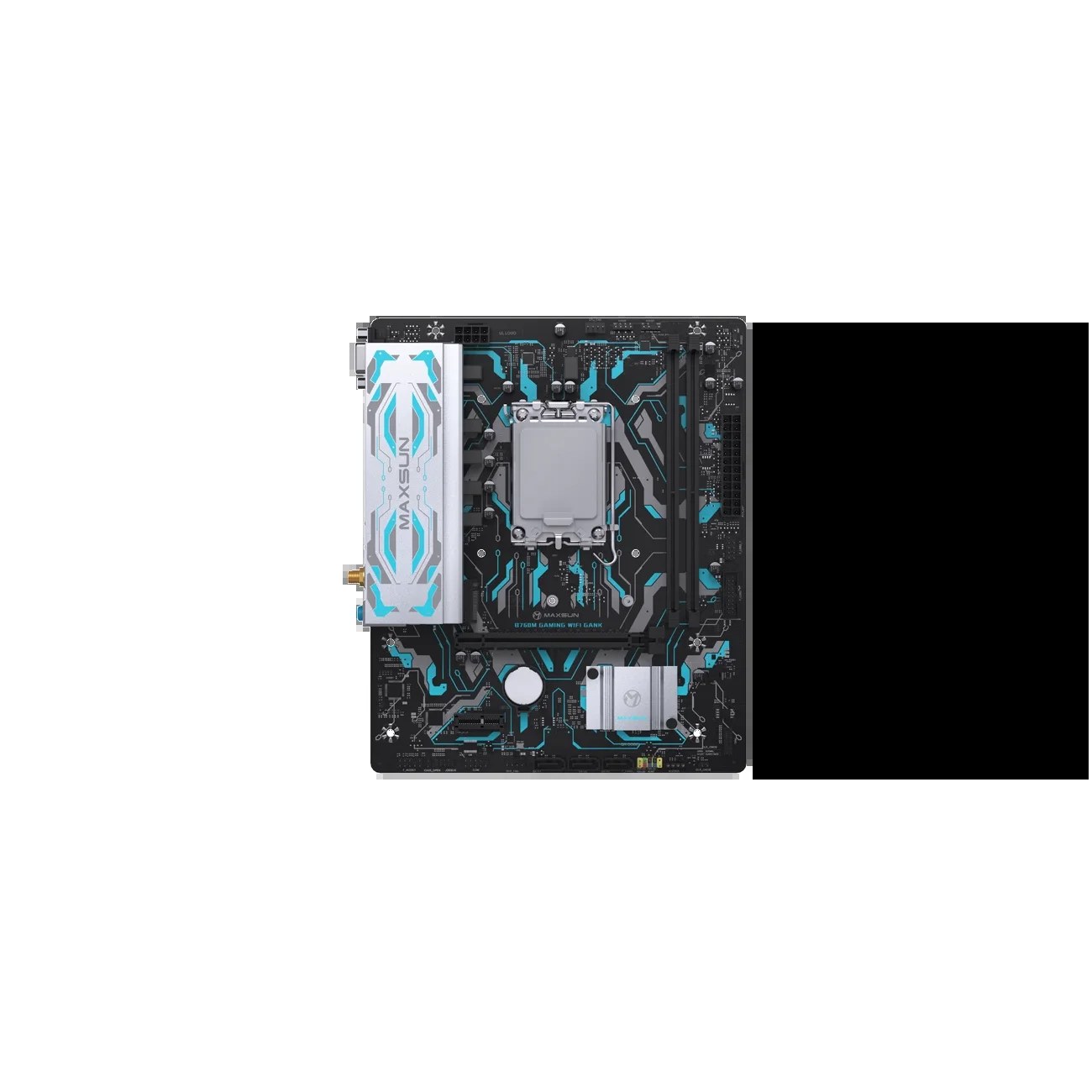 Материнская плата Maxsun MS-B760M GAMING WIFI GANK V2, LGA 1700, Intel B760, 2xDDR5, 4xSATA, 1xM.2, 1xPCIe 4.0 x16, 1xPCIe 3.0 x4, 1xHDMI, 1xVGA, 1x1Gb LAN, 2xUSB 3.2 Gen 2, 4xUSB 2.0, Bluetooth, Wi-Fi 802.11ax, 7.1, Micro-ATX