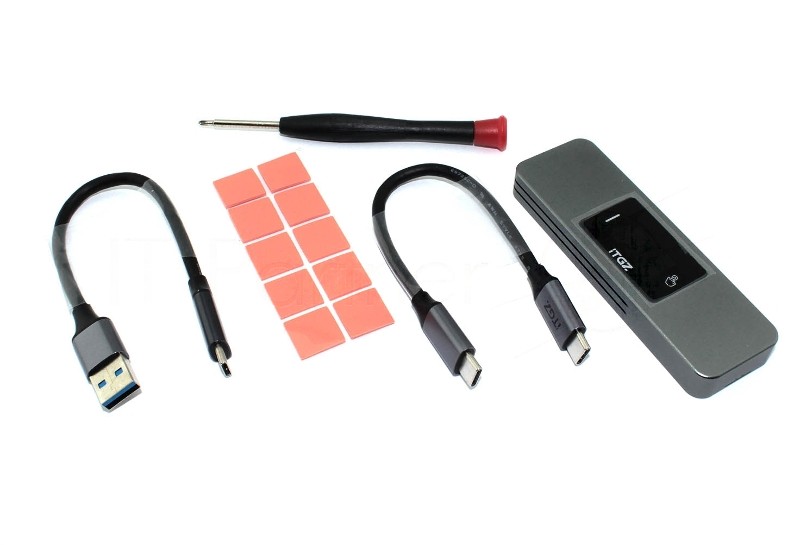 Умный бокс для M.2 NVMe и SATA SSD алюминиевый, с экраном