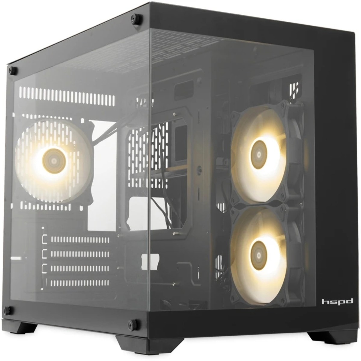 Компьютерный корпус HSPD F330, Panoramic Mini-tower, черный, TG, 0.5 SPCC, 3x120мм ARGB mATX, mITX 160/400/200мм 1x2.5", 2x3.5", 4xPCI 1xUSB-C 3.0, 2xUSB-A1.0 428x280x375мм