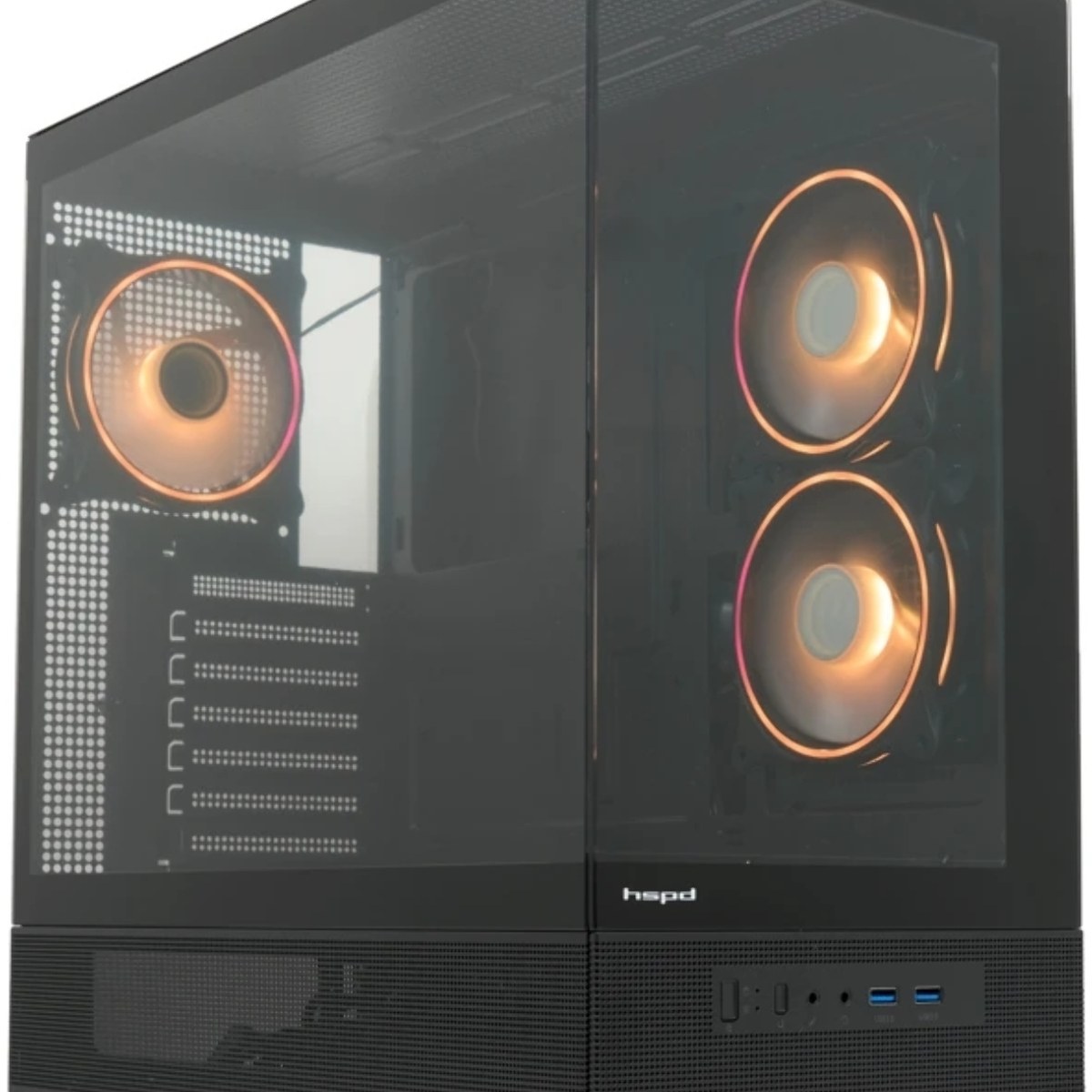 Компьютерный корпус HSPD F710, Panoramic Mid Tower, черный, TG, 0.5 SPCC, 3x120мм ARGb E-ATX, ATX, mATX, mITX 185/395/270мм 2x2.5", 1x3.5", 7xPCI 2xUSB-A 3.0 435x230x457мм