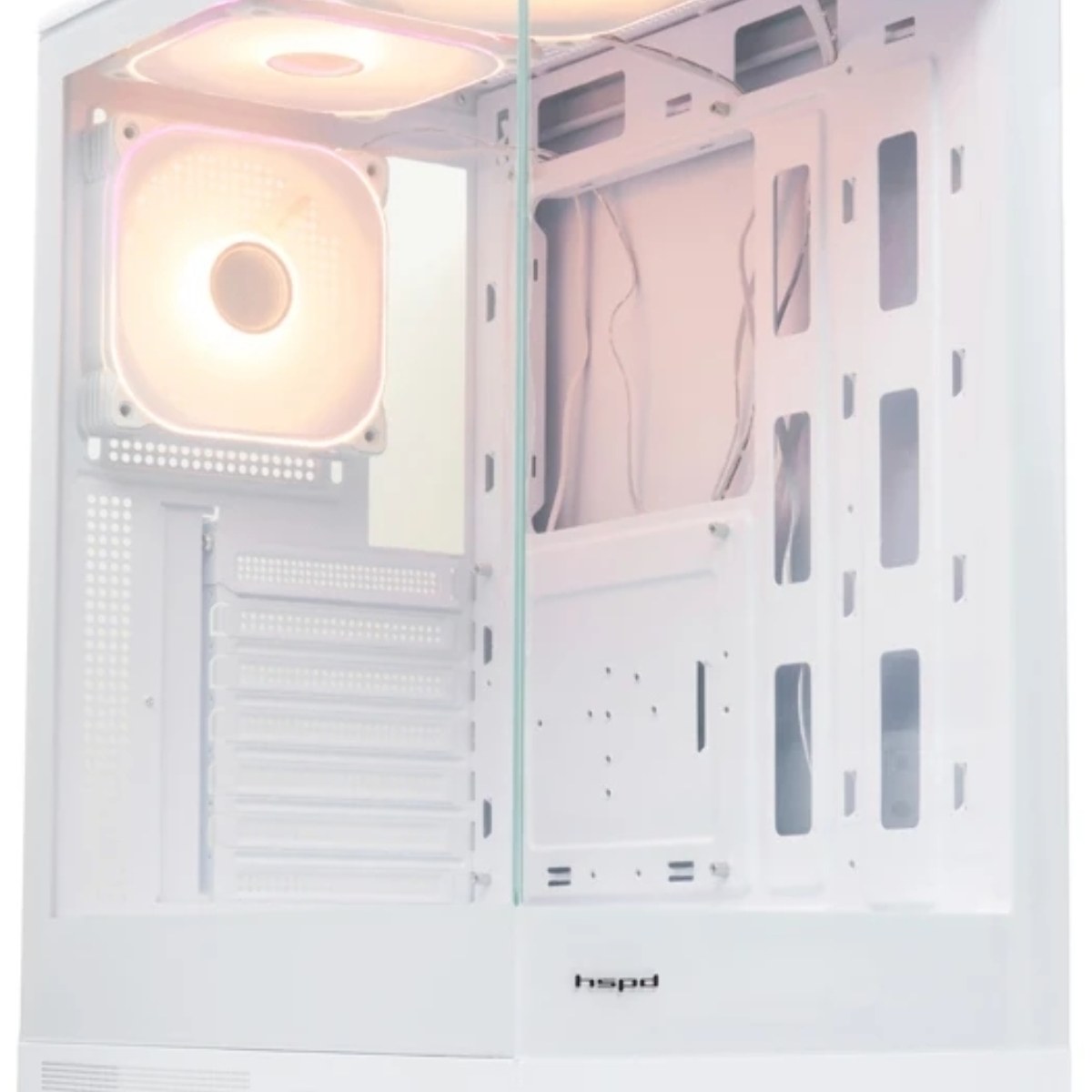 Компьютерный корпус HSPD F510, Panoramic Mid Tower, белый, TG, 0.5 SPCC, 3x120мм ARGB ATX, mATX, mITX 180/280/160мм 1x2.5", 1x3.5", 7xPCI 2xUSB-A 3.0 356x218x467мм