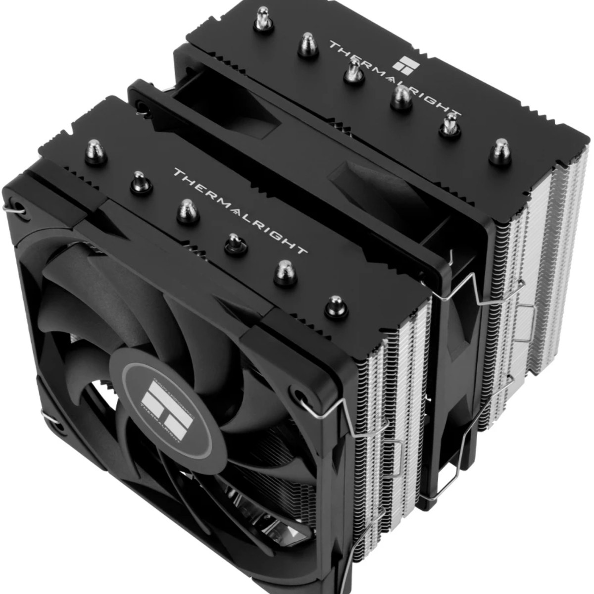 Кулер для процессора Thermalright Royal Knight 120 SE (4-pin PWM, 155мм, Ni/Cu, 6x6мм, 2x120мм, 66.17CFM/59CFM, 25.6dBA/26.1dBA, 1500RPM/1800RPM, S: 1200, 1700, 1851, 115X, AM4, AM5, silver, black)