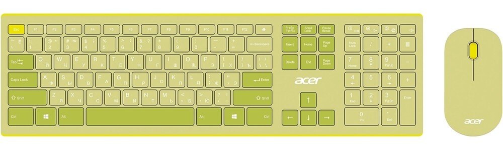Комплект клавиатура + мышь Acer OCC205 беспроводной USB, 1200 dpi, зеленый/желтый