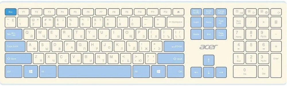 Комплект клавиатура + мышь Acer OCC205 беспроводной USB, 1200 dpi, белый/голубой