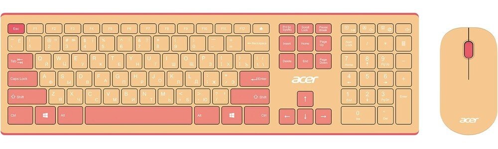 Комплект клавиатура + мышь Acer OCC205 беспроводной USB, 1200 dpi, розовый/бежевый