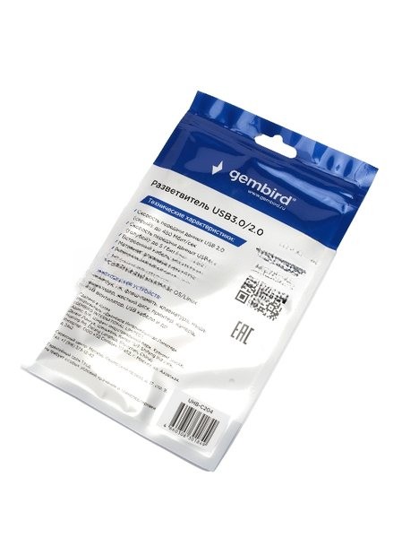 Разветвитель USB3.0/2.0 Gembird UHB-C204, USB3.0, 3xUSB2.0, кабель Type-C+USB 10 см, алюминий, пакет