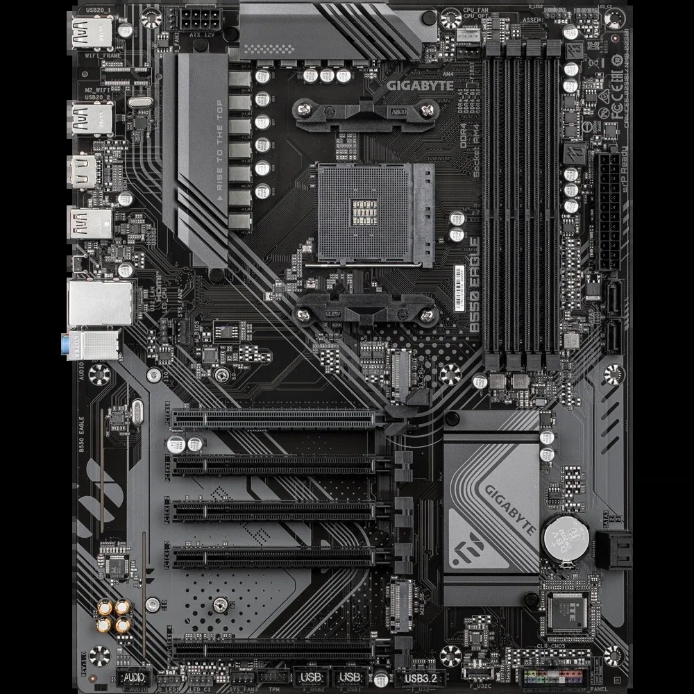 Материнская плата Gigabyte B550 EAGLE, AM4, AMD B550, 4xDDR4, 4xSATA, 2xM.2, 1xPCIe 4.0 x16, 4xPCIe 3.0 x16, 1xHDMI, 1x 1Gb LAN, 1xUSB-C 3.2 Gen 1, 1xUSB-A 3.2 Gen 2, 2xUSB-A 3.2 Gen 1, 4xUSB-A 2.0, 3x3.5 мм, 7.1, ATX
