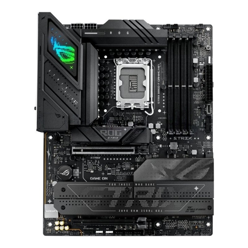 Материнская плата ASUS ROG STRIX B860-F GAMING WIFI, LGA1851, Intel B860, 4xDDR5, 4xSATA 6Gb/s, 4xM.2, 1xPCIe 5.0 x16, 1xPCIe 4.0 x16, 1xDisplayPort, 1xHDMI, 1x2.5Gb Ethernet, 6xUSB 5Gbps, 1xUSB 10Gbps, 1xUSB 20Gbps Type-C, 1xThunderbolt 4 Type-C, 2x3.5 мм, 7.1, ATX