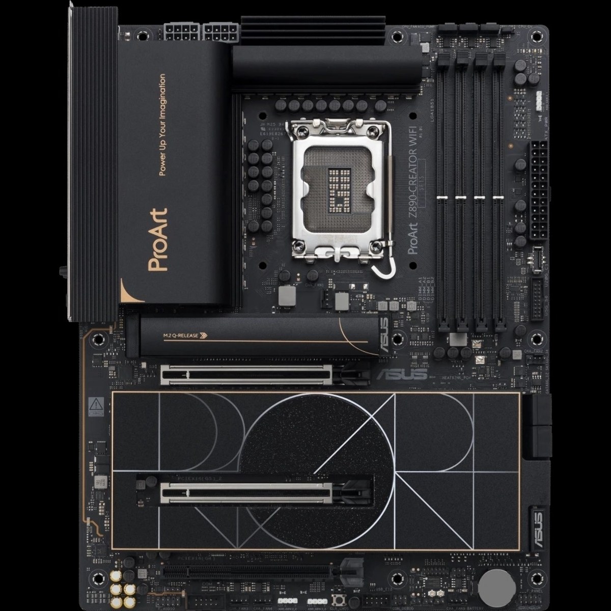 Материнская плата ASUS ProArt Z890-CREATOR WIFI, LGA 1851, Intel Z890, 4xDDR5, 4xSATA, 5xM.2, 2xPCIe 5.0 x16, 1xPCIe 4.0 x16, 1xHDMI, 1xDP, 1x 10Gb LAN, 1x 2.5Gb LAN, 2xUSB-C 10Gbps, 6xUSB-A 10Gbps, 1xUSB-A 2.0, 7.1, ATX
