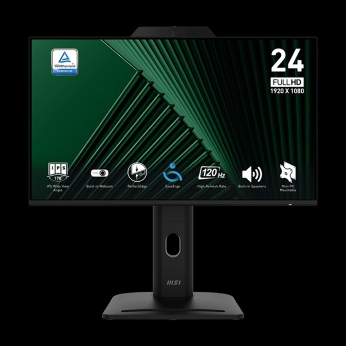 Монитор 23.8" MSI PRO MP242PMG IPS 1920x1080, 120 Гц, 4 мс, 16:9, 300 кд/м², 1xHDMI, 1xDP, 1xVGA, 2xUSB, 1x3.5 мм, 2x3 Вт, веб-камера, черный