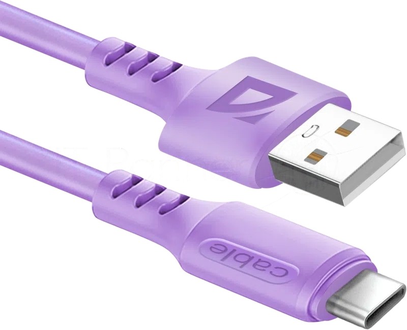 Кабель Defender F207, USB 2.0 (AM) - Type-C, 1 м, 2.4А, силиконовая оплетка, фиолетовый.