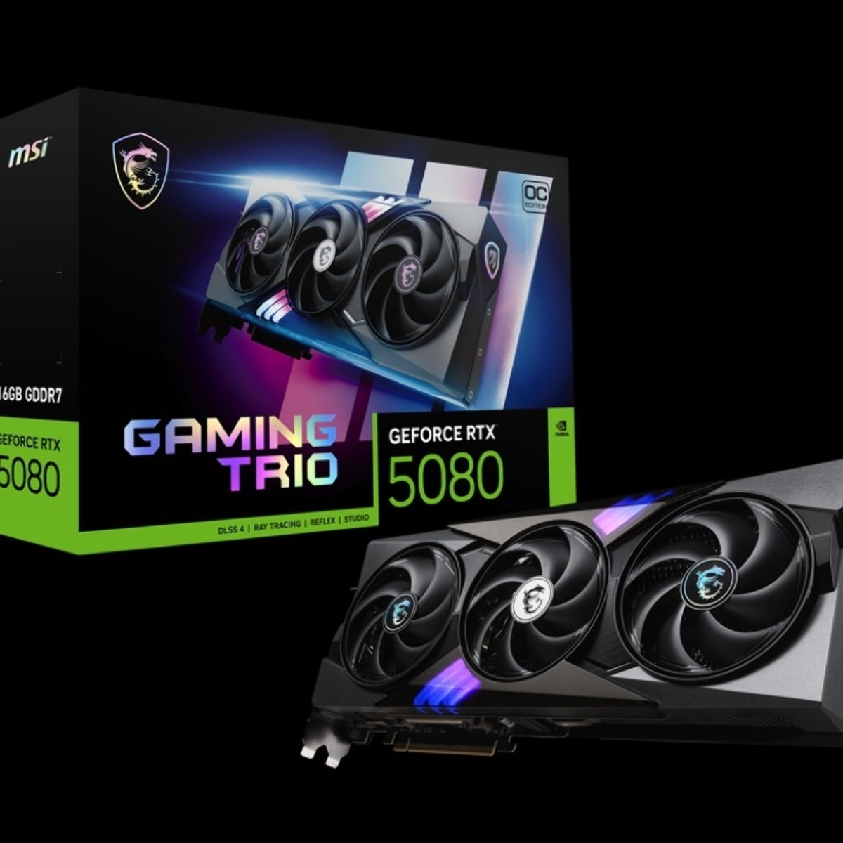 Видеокарта MSI RTX 5080 GAMING TRIO OC 16Gb GDDR7 256bit 3xDP HDMI 3FAN RTL
