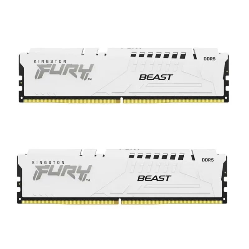 Оперативная память Kingston Fury Beast, DDR5, 32GB (2x16GB), 5200MHz, CL40, DIMM, с радиаторами, белый