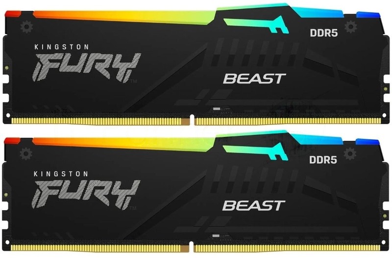 Оперативная память Kingston Fury Beast, DDR5, 16GB (2x8GB), 6000MHz, CL30, DIMM, с радиаторами, RGB, черный