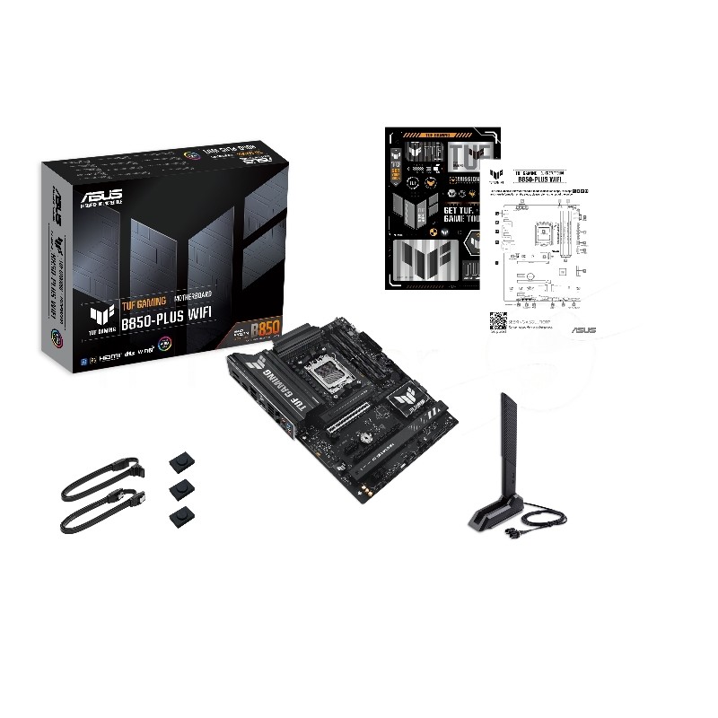 Материнская плата ASUS TUF GAMING B850-PLUS WIFI, AM5, AMD B850, 4xDDR5, 4xSATA, 3xM.2, 1xPCIe 5.0 x16, 1xPCIe 4.0 x16, 2xPCIe 4.0 x1, DisplayPort, HDMI, 1x2.5Gb LAN, USB Type-C, 5x3.5 мм, 7.1, ATX