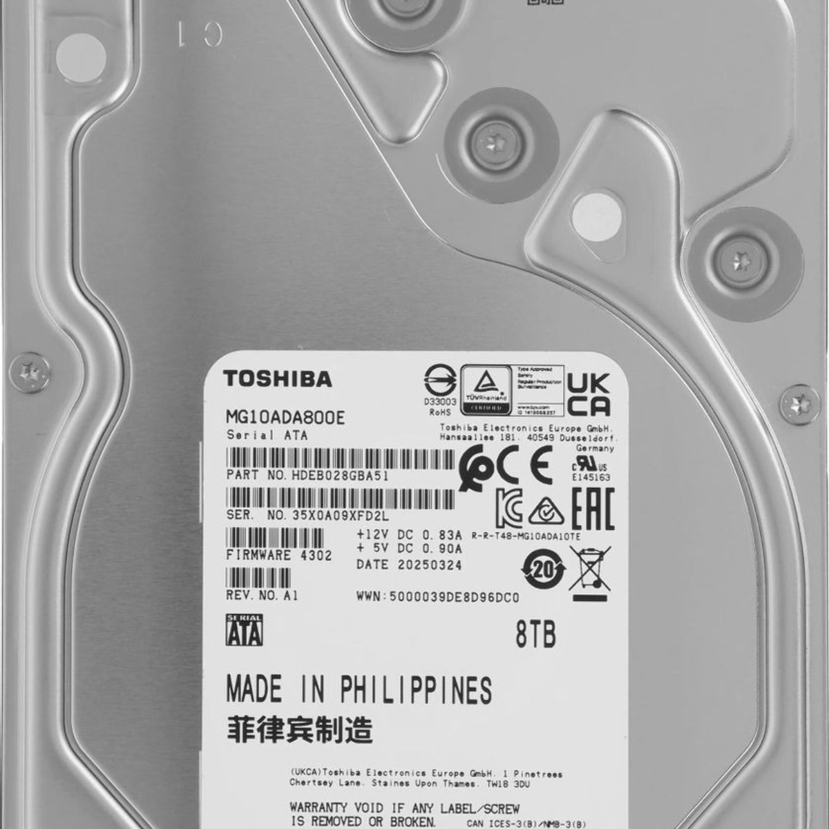 Жесткий диск Toshiba Enterprise HDD 3.5" SATA 8Tb, 7200 rpm, 512MB buffer, MG10ADA800E, 1 year