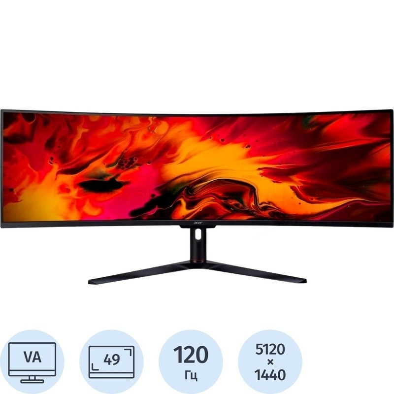 Монитор 49" Acer EI491CURSbmiipphx VA 5120x1440, 120 Гц, 4 мс, 32:9, 400 кд/м², 2xHDMI, 2xDP, 2x3 Вт, изогнутый экран 1800R, черный