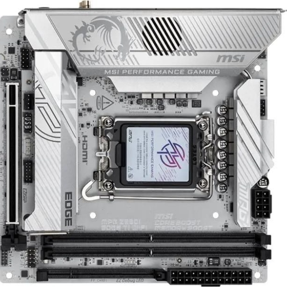 Материнская плата MSI MPG Z890I EDGE TI WIFI, LGA 1851, Intel Z890, 2xDDR5, 2xSATA, 4xM.2, 1xPCIe 5.0 x16, 1xHDMI, 2xThunderbolt 4, 1xUSB-C, 1x 5Gb LAN, 7xUSB-A 10Gbps, 2xUSB-A 5Gbps, 1xUSB-C 20Gbps, 7.1, 2x3.5 мм, TOSLINK, Mini-ITX